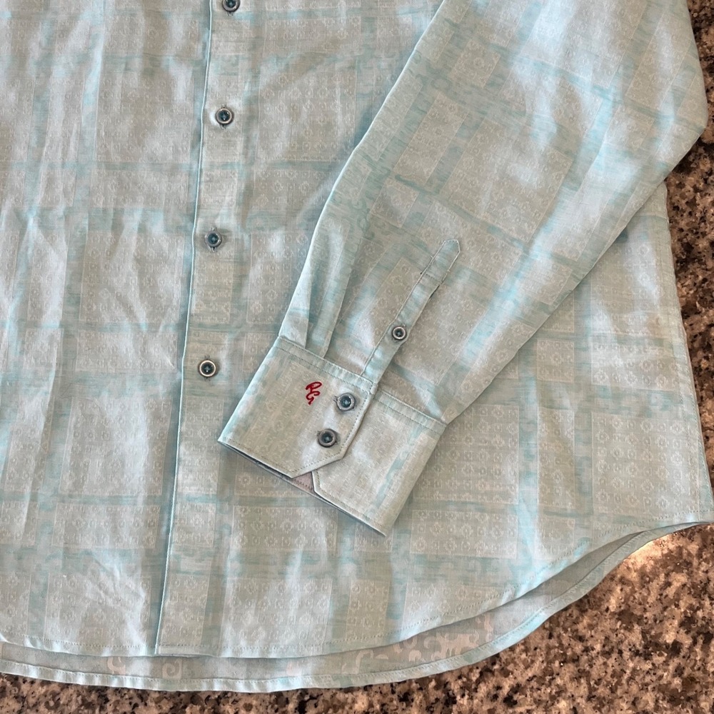 Robert Graham Shirt Mens XL Blue Linen Blend Classic Fit Flip Cuff - Picture 8 of 13